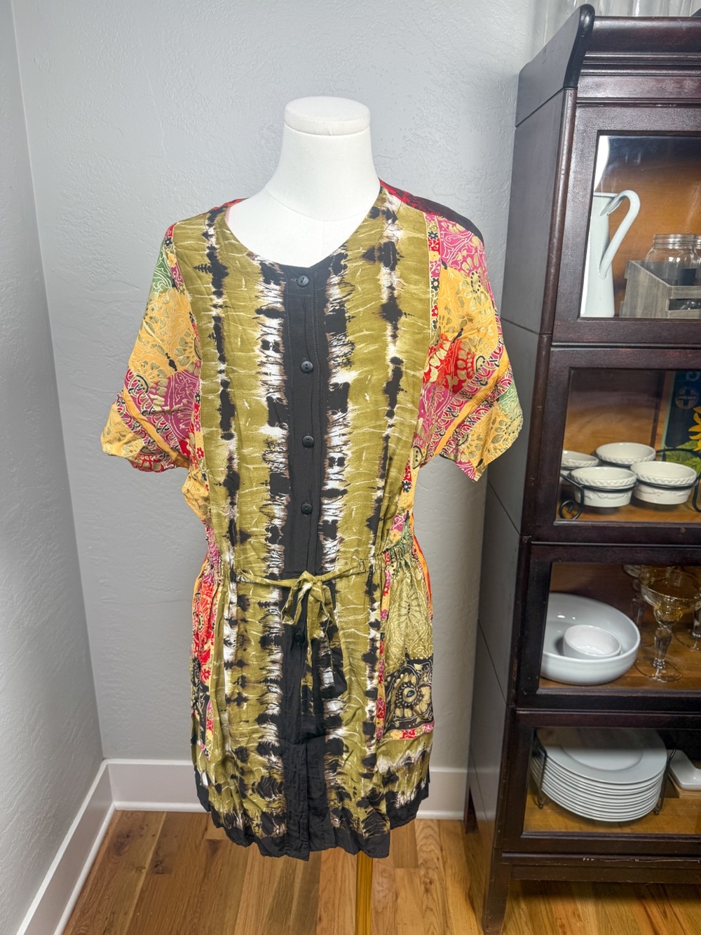Gottex Boho Black Abstract Print Tie Dye Cover Up Tunic Size S